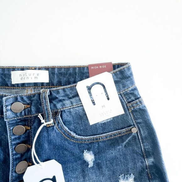 Nature Denim Women's Jean Shorts Distressed High Rise Button Fly Blue Wash M - Picture 4 of 8